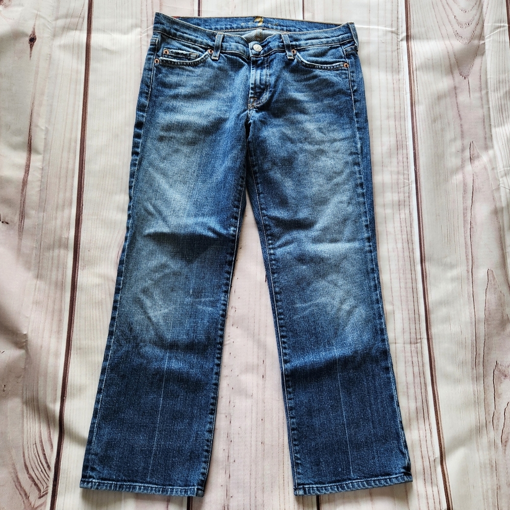 7 For All Mankind 7FAM "Crop Bootcut" Blue Cropped Jean | Women's Size 29 - Picture 2 of 9
